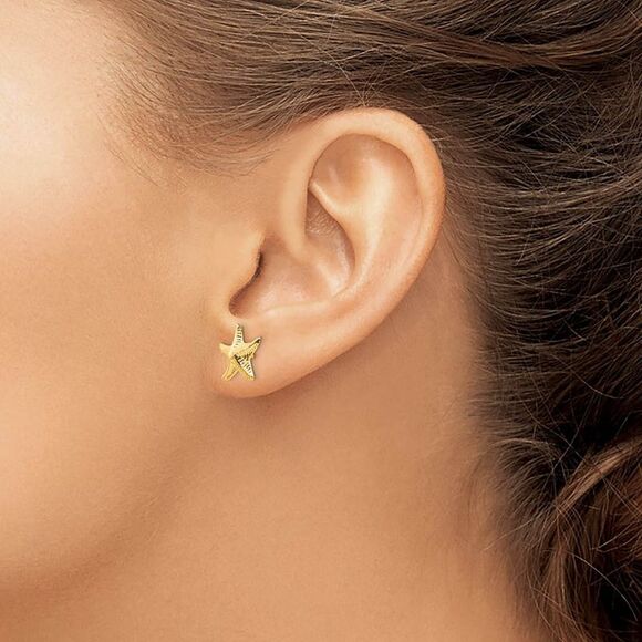 14k Yellow Gold 11mm Textured Starfish Post Earrings